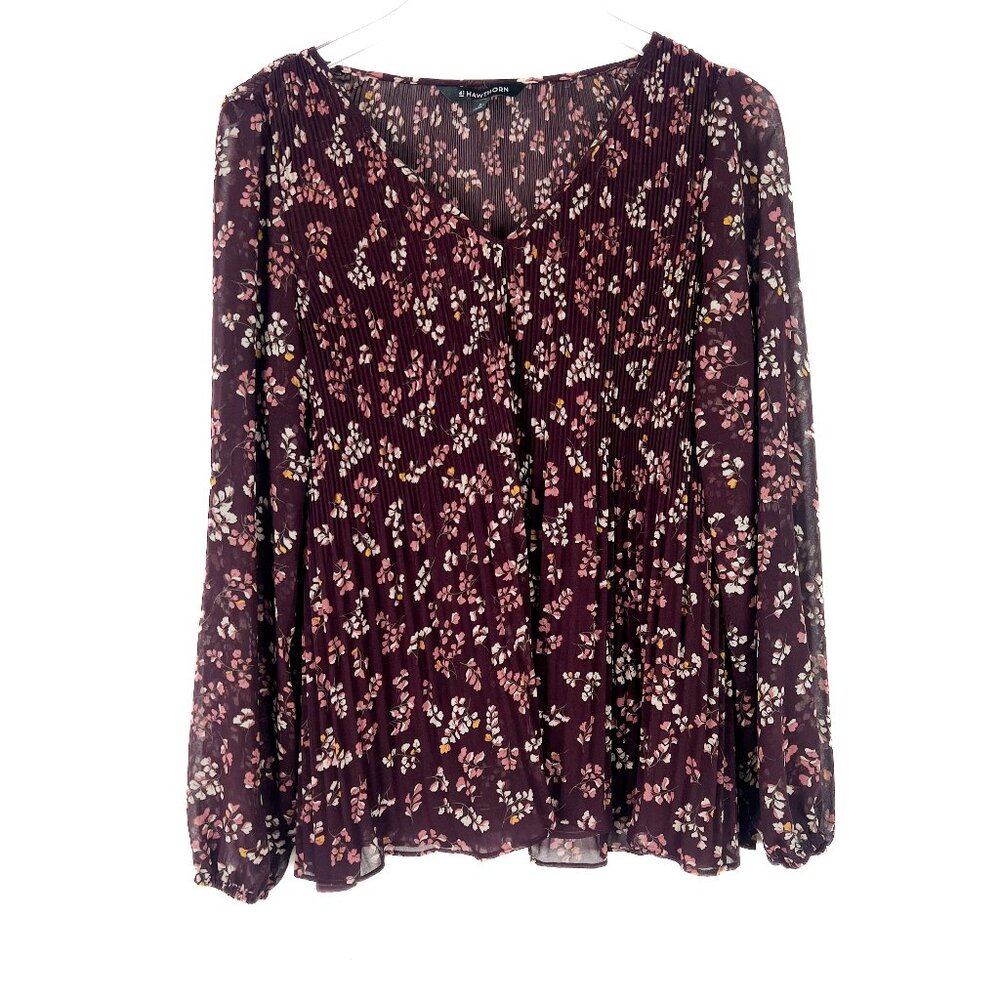 NWT 41 Hawthorn Long Sleeve Accordion Pleat Floral Top Size Small S NEW